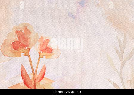 Aquarell Papier Hintergrund Textur. Florale Rand Hintergrund in grün mit Blatt und Blume Aquarell Illustration oder Aquarell Pinsel Blume. Stockfoto