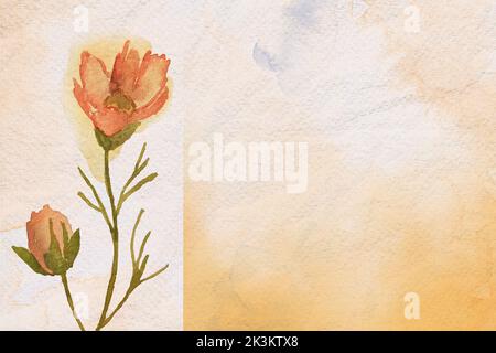 Aquarell Papier Hintergrund Textur. Florale Rand Hintergrund in grün mit Blatt und Blume Aquarell Illustration oder Aquarell Pinsel Blume. Stockfoto
