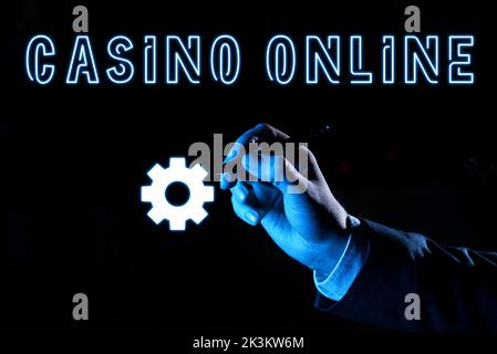 Handschrift Text Casino Online. Konzept Bedeutung Computer Poker Spiel Glücksspiel Royal Bet Lotto High Stakes Stockfoto