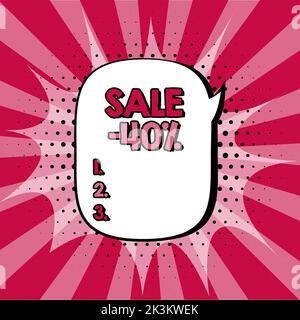 Schreiben Anzeigetext Verkauf 40. Unternehmensübersicht Ein Aktionspreis für einen Artikel mit einem Preisverschlag von 40 % Stockfoto