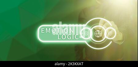 Text mit Inspiration Emotion Logic. Geschäftsansatz Herz oder Gehirn Seele oder Intelligenz Verwirrung gleich Balance Stockfoto