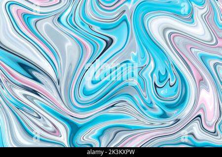 Bewegte bunte Linien von abstraktem Hintergrund. Flüssiges Marmortextur-Design, Marmoroberfläche, abstraktes futuristisches Muster. Blaue flüssige Farbe zurück vergroben Stockfoto
