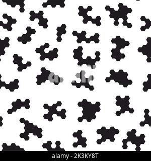 Ein Muster aus schwarzer Wabe auf weißem Hintergrund. Nahtloses Muster. Abstraktion. Stylisch, modisch, abastrationsvoll. Stock Vektor