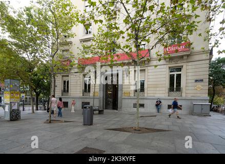 Madrid, Spanien, September 2022. Außenansicht der Handelskammer von Madrid palazzo im Stadtzentrum Stockfoto