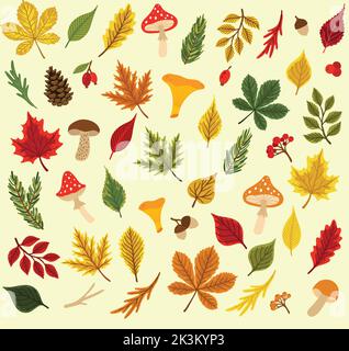 Kollektion von Herbstattributen, Herbstelementen. Vektorgrafik. Stock Vektor