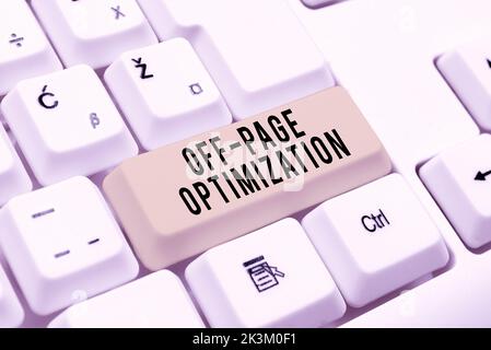 Textüberschrift zur Off-Page-Optimierung. Wort für Website External Process Promotional Method Ranking Stockfoto