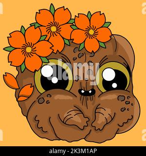 Niedliches Monster Kürbis mit Blumen lächelnd halloween Illustration Stock Vektor