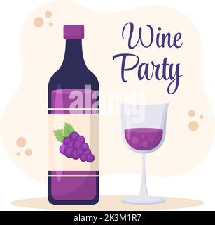 Weinparty-Vorlage Handgezeichneter Cartoon flache Illustration mit Menschen Tanz, Halten einer Flasche Champagner und Trinken im festlichen Event-Konzept Stock Vektor