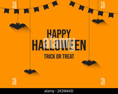 Happy Halloween Oktober 31., Trick or Treat. Hängende Fledermäuse in einem flachen Stil. Girlande voller Flaggen. Design für Banner, Poster und Werbeartikel. Ve Stock Vektor