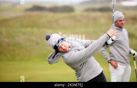 Fife, Schottland, Großbritannien, 27.. September 2022, Marcus Helligkilde, spielt eine Übungsrunde auf dem berühmten St. Andrews Old Course, im Alfred Dunhill Cup Stockfoto