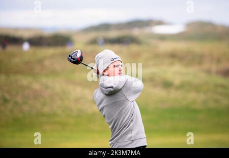 Fife, Schottland, Großbritannien, 27.. September 2022, Casey Jarvis, spielt eine Übungsrunde auf dem berühmten St. Andrews Old Course, im Alfred Dunhill Cup Stockfoto