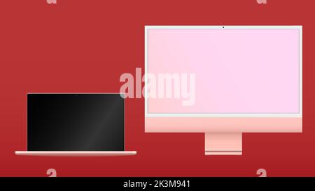 Realistisches Computerdisplay. Mockup-Banner des Computermonitors. Computerrealistisches Modell. Modell für elektronische Geräte. Vektormockup. Stock Vektor