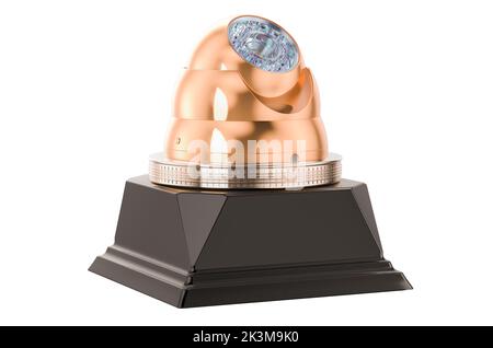 Dome-Überwachungskamera, goldene Auszeichnung. 3D Rendering auf schwarzem Hintergrund isoliert Stockfoto