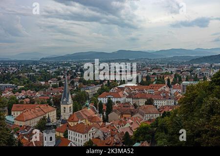 Blick vom Burghügel über Ljubljana Stockfoto