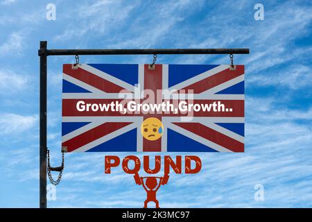 Schwaches, fallendes Pfund, Wachstum, britische Wirtschaft, Inflation, Rezession... Konzept Stockfoto