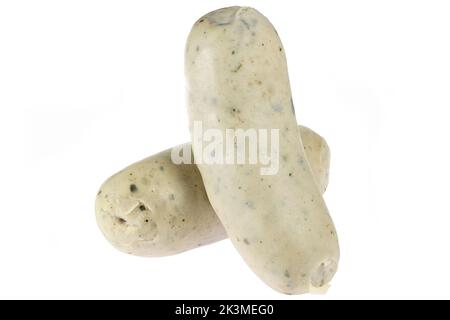 Traditionelle bayerische Weißwurst isoliert auf weißem Hintergrund Stockfoto
