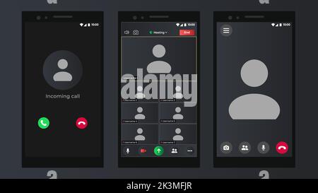 Video-Chat-Benutzeroberfläche. Fenster für Web-Videoanruf des Benutzers. Fenster für Web-Videoanruf des Benutzers. Videokonferenz. Leeres Drahtmodell. Stock Vektor