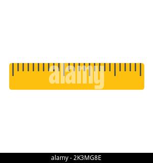 Gelbes Lineal. Instrument zur Messung von Bildungsmaßnahmen. Vektor auf Weiß isoliert. Stock Vektor