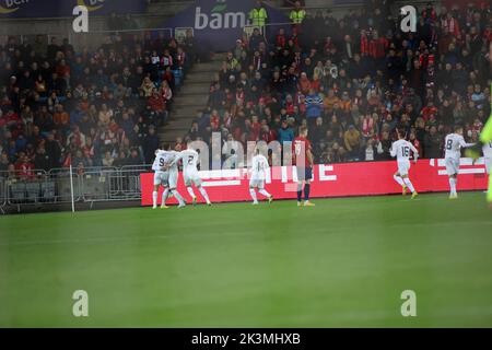 Oslo, Norwegen, 27. September, Serbien feiert das Tor des serbischen Dusan Vlahovic , Credit: Frode Arnesen/Alamy Live News Stockfoto