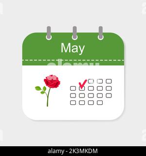Kalendersymbol mit Muster. Mai. Symbolkonzept. Flacher Cartoon-Stil Stock Vektor