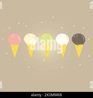 Leckeres, farbenfrohes Eiscreme-Set. Sammlung von Eiszapfen und Popsicle mit verschiedenen Belag isoliert auf weißem Hintergrund. Vektorgrafik für das Web Stockfoto