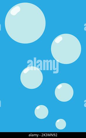 Luftblasen in Wasser, blaue und hellblaue Farbe, Sauerstoff im Meer, Abbildung Luftblasen, können Natron mit Gas darstellen Stockfoto