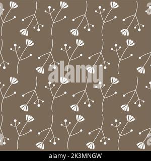 Wunderschönes, nahtloses Blumenmuster mit zarten Feldblumen auf beigem Hintergrund. Vektor-Zeichnung für die Gestaltung von Textilien, Stoffen, Tapeten, Web-Sit Stockfoto