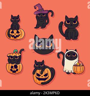 halloween Katzen Icon Set Stock Vektor