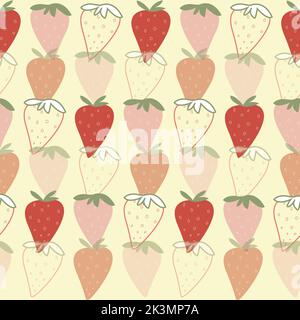 Nahtlose Muster mit Cartoon Erdbeeren. Bunte Vektor. Handzeichnung, flachen Stil. Design für Stoff, Druck, Textil, Wrapper Stockfoto