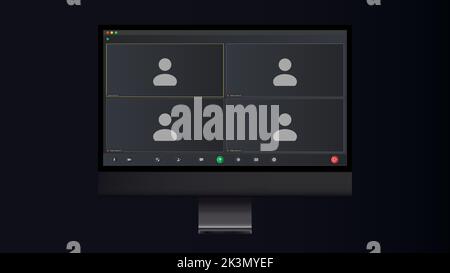 Video-Chat-Benutzeroberfläche. Fenster für Web-Videoanruf des Benutzers. Symbol für Videokonferenz. Benutzeroberfläche aus Video-Webinaren. Vektorgrafik. Stock Vektor