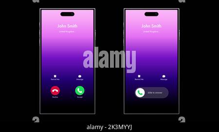 Anrufbildschirm Smartphone Interface Vektor-Vorlage, Mobile App Seite dunklen Modus Design-Layout, Flat UI für die Anwendung Stock Vektor
