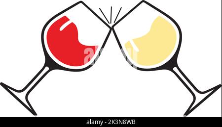 Zwei Weingläser auf weißem Hintergrund für das Firmenlogo Stock Vektor