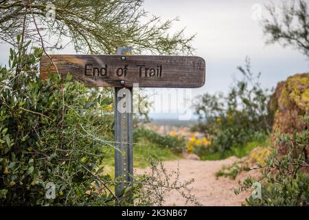 Eine Beschreibungstafel für den Trail in Silly Mountain, Arizona Stockfoto