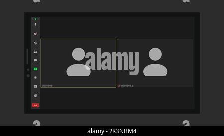 Überlagerung des Fensters „Videokonferenzanrufe“. Fenster für Web-Videoanruf des Benutzers. Anrufbildschirm-Vorlage. Videokonferenz. Videoanruftechnologie. Stock Vektor