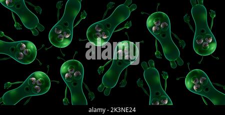 Reflektierende grüne Aliens auf schwarzem Hintergrund 3D Render 3D Abbildung Stockfoto