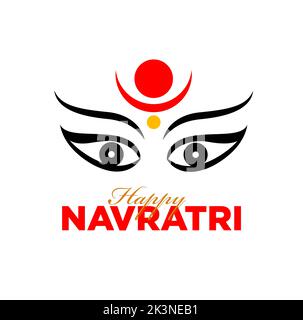 Frohe Navratri-Grüße mit Durga-Gesichtsbild. Navarcomed-Fest. Stock Vektor