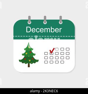 Kalendersymbol mit Muster. Dezember. Symbolkonzept. Flacher Cartoon-Stil Stock Vektor