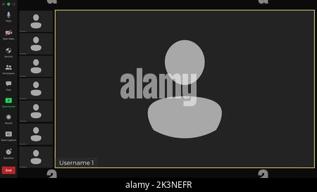 Benutzeroberfläche für Videokonferenz-Vorlagen. Fenster für Web-Videoanruf des Benutzers. Zoom-Schnittstellenvorlage. Vorlage Für Videoanrufe. Schnittstelle Mockup Kit. Stock Vektor