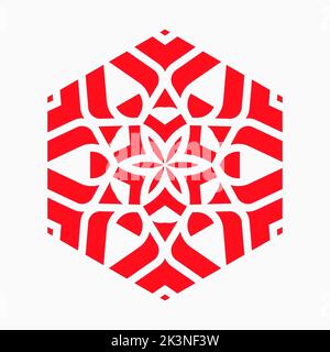 Rot das ethnische flache Element des traditionellen slawischen Musters Mandala Shape Ornament Icon Design auf einem isolierten weißen Hintergrund Stockfoto