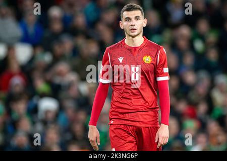 Dublin, Irland. 28. September 2022. Eduard Spertsyan aus Armenien während des UEFA Nations League, League B, Gruppe 1-Spiels zwischen der Republik Irland und Armenien im Aviva Stadium in Dublin, Irland, am 27. September 2022 (Foto von Andrew SURMA/ Quelle: SIPA USA/Alamy Live News Stockfoto