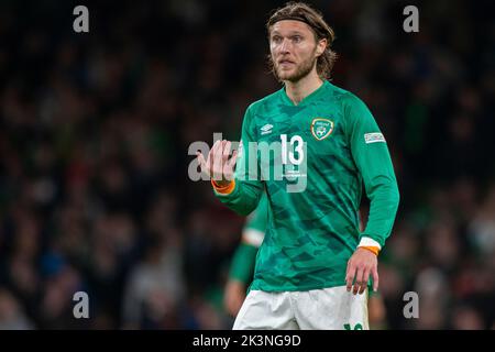 Dublin, Irland. 28. September 2022. Jeff Hendrick aus Irland während des UEFA Nations League-, League B-, Gruppen-1-Spiels zwischen der Republik Irland und Armenien im Aviva Stadium in Dublin, Irland, am 27. September 2022 (Foto von Andrew SURMA/ Quelle: SIPA USA/Alamy Live News Stockfoto