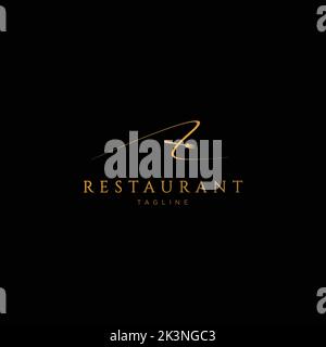 Modernes Restaurant-Logo und Slogan-Vorlage auf schwarzem Hintergrund Stock Vektor