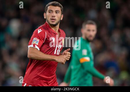 Dublin, Irland. 28. September 2022. Zhirayr Shaghoyan aus Armenien während des UEFA Nations League, League B, Gruppe 1-Spiels zwischen der Republik Irland und Armenien im Aviva Stadium in Dublin, Irland, am 27. September 2022 (Foto von Andrew SURMA/ Quelle: SIPA USA/Alamy Live News Stockfoto