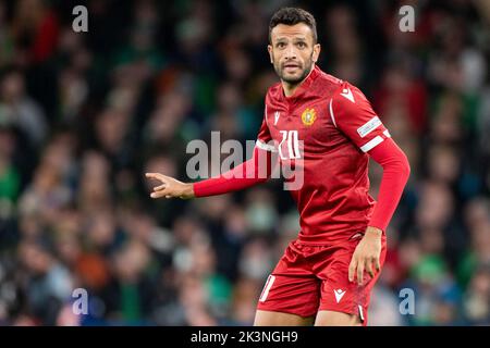 Dublin, Irland. 28. September 2022. Artak Dasgyan aus Armenien während des UEFA Nations League-, League B-, Gruppen-1-Spiels zwischen der Republik Irland und Armenien im Aviva Stadium in Dublin, Irland, am 27. September 2022 (Foto von Andrew SURMA/ Quelle: SIPA USA/Alamy Live News Stockfoto