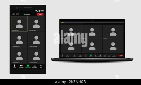 Vorlage für die Schnittstelle für Online-Videoanruf mit Benutzersymbol. Fenster für Web-Videoanruf des Benutzers. Online-Chat für Geschäftsseminare. Videoanruf. Schnittstelle Mockup Kit. Stock Vektor