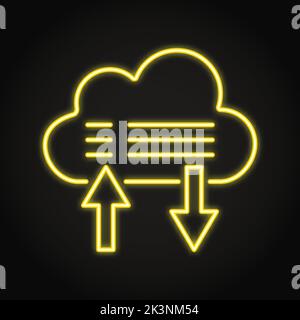 Cloud-Informationsspeicher Neon-Symbol im Linienstil. Symbol für Datensynchronisierung. Vektorgrafik. Stock Vektor