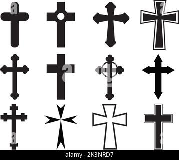 Satz von Christian Kreuz auf weißem Hintergrund. christian religiösen Glaubens Zeichen. christian Kreuz Symbol. Flach Stil. Stockfoto