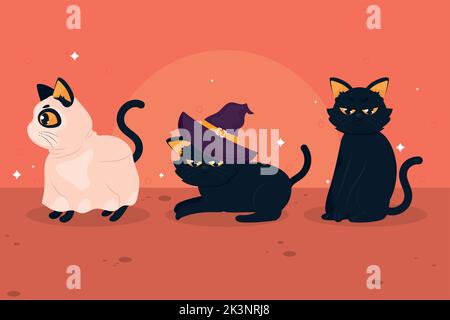halloween Katzen Icon Set Stock Vektor