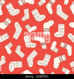 Monochrome Retro Stricksocken Vektor Nahtloses Muster Stock Vektor