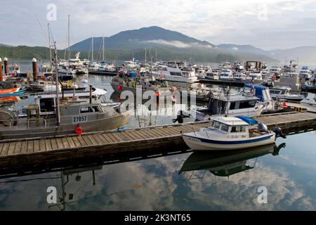 Eine malerische Aussicht auf einen Teil der Cow Bay Marina im Prince Rupert Hafen, British Columbia, Kanada Stockfoto